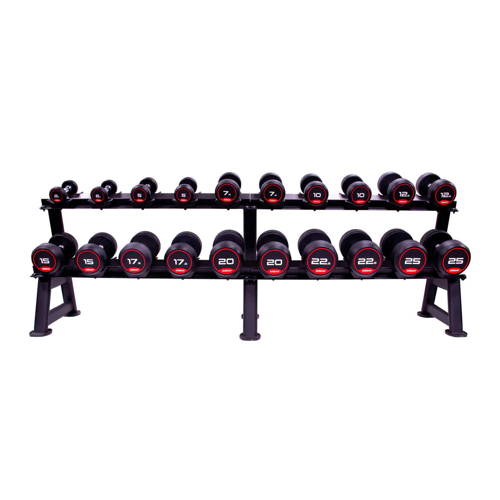 Jordan 10 Pair, 2 Tier Dumbbell Rack (Oval Frame) with Saddles - Black